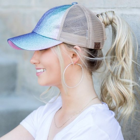 Bella Fawn Accessories - Purple Blue Ombre Criss Cross Ponytail Ball Hat